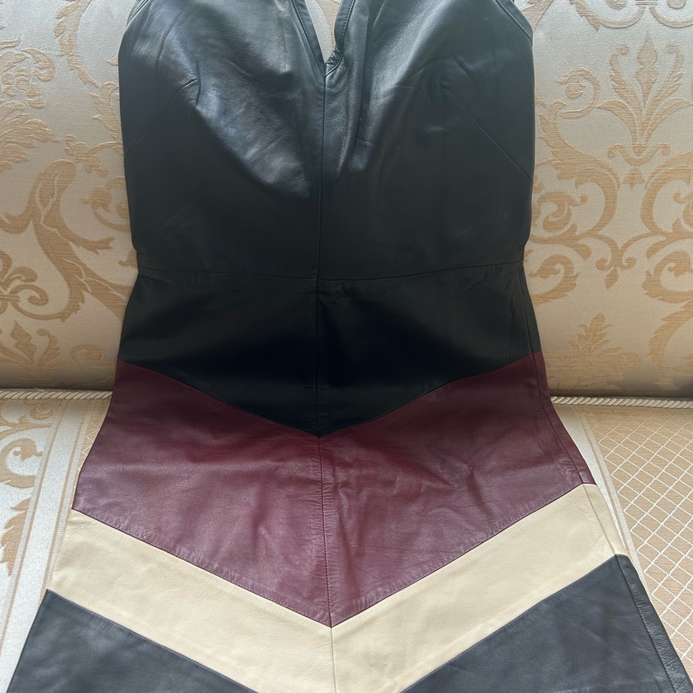 Elegant Black and Burgundy Leather Dress, Mint condition,like new.
